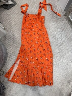 Orange Floral Tie-Strap Women’s Midi Dress